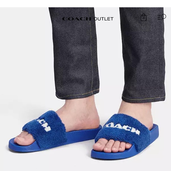 Coach Royal Blue Fuzzy Slides Size 9 - Picture 1 of 10